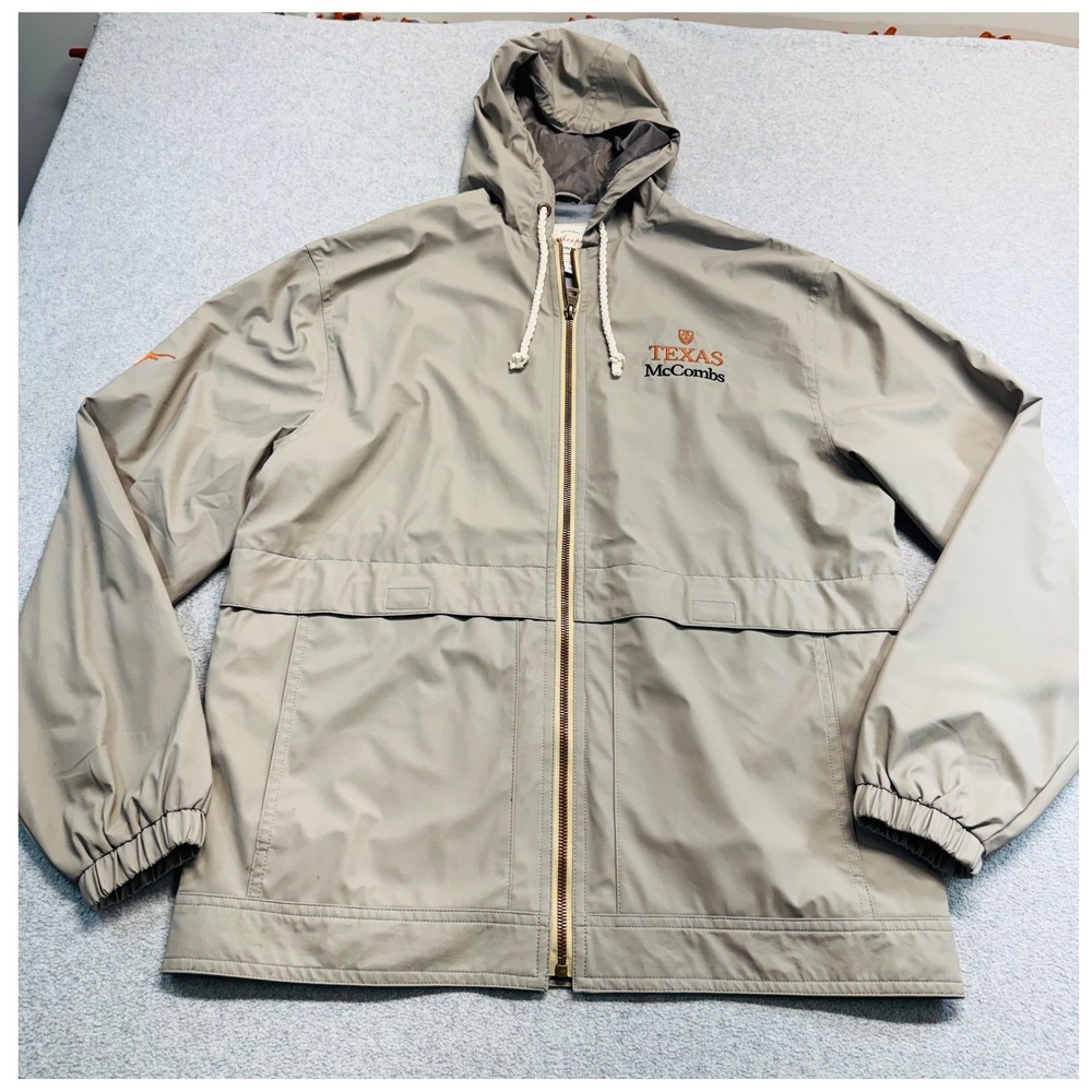 Weatherproof Vintage Texas McCombs Mens M Hooded Rain Jacket UT Austin Khaki